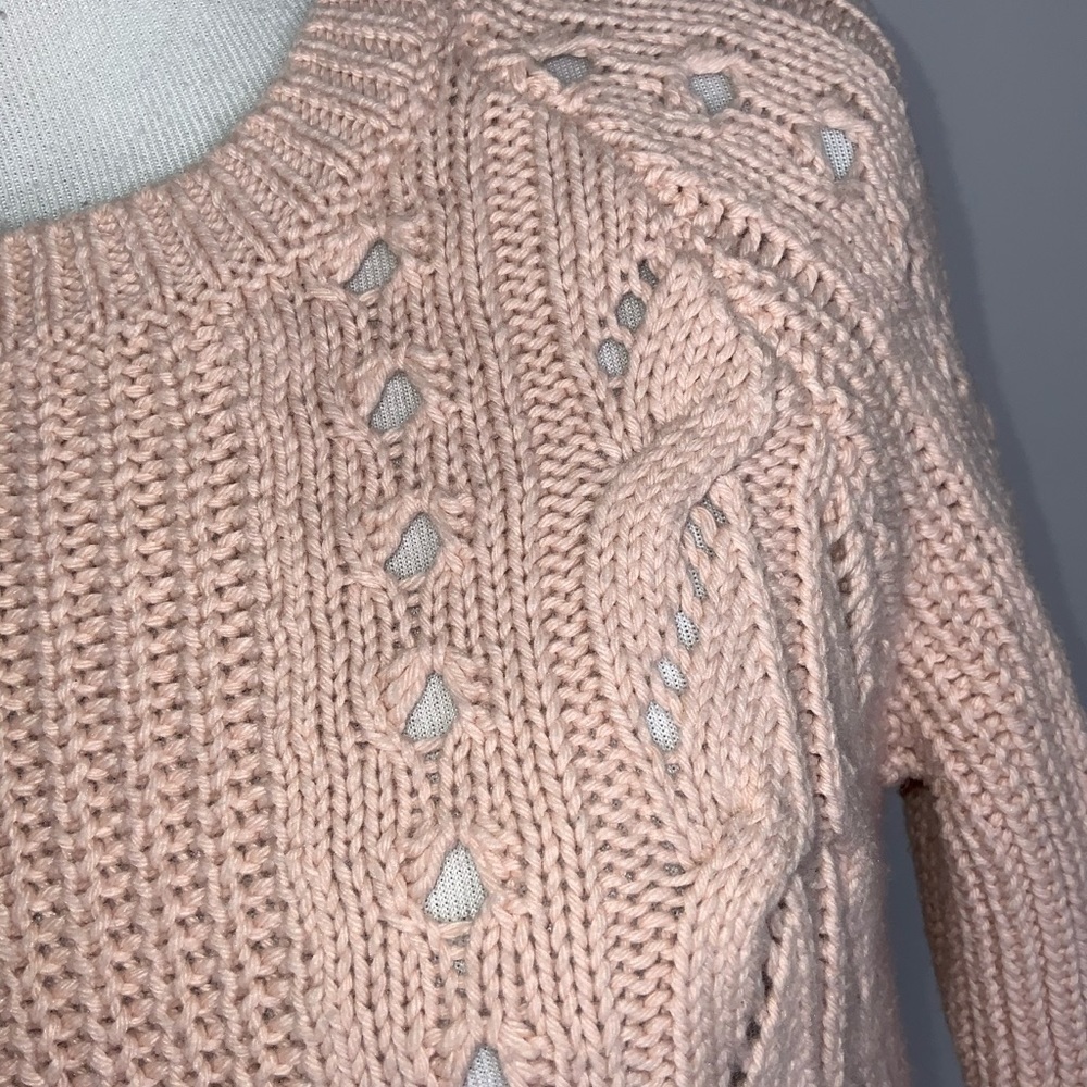 Lucky Brand Dusty Pink Cable Knit Crew Neck Ribbed Trim Casual Sweater S - Picture 8 of 13